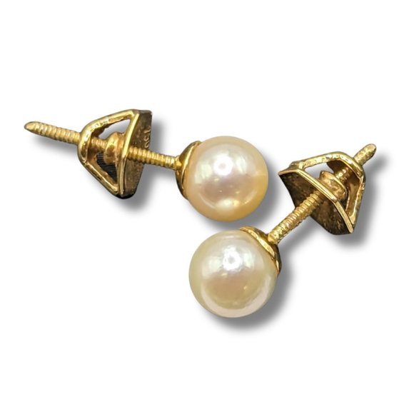 18k Yellow Gold Pearl Stud Earrings - Picture 1 of 3